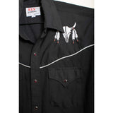 Vintage Ely Diamond Western Pearl Snap Shirt Black Skull Feather Embroidery L/XL