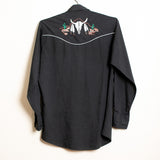Vintage Ely Diamond Western Pearl Snap Shirt Black Skull Feather Embroidery L/XL