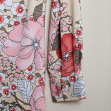 Vintage 70s Floral Print Button Down Shirt Blouse Pink Teal Cream Long Sleeve S/M