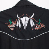 Vintage Ely Diamond Western Pearl Snap Shirt Black Skull Feather Embroidery L/XL