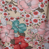 Vintage 70s Floral Print Button Down Shirt Blouse Pink Teal Cream Long Sleeve S/M