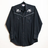 Vintage Ely Diamond Western Pearl Snap Shirt Black Skull Feather Embroidery L/XL