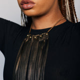 bronze warrior leather fringe necklace.