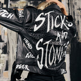 sticks and stones. a leather jacket.