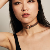 silver leather o-ring choker.