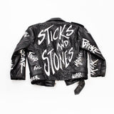 sticks and stones. a leather jacket.